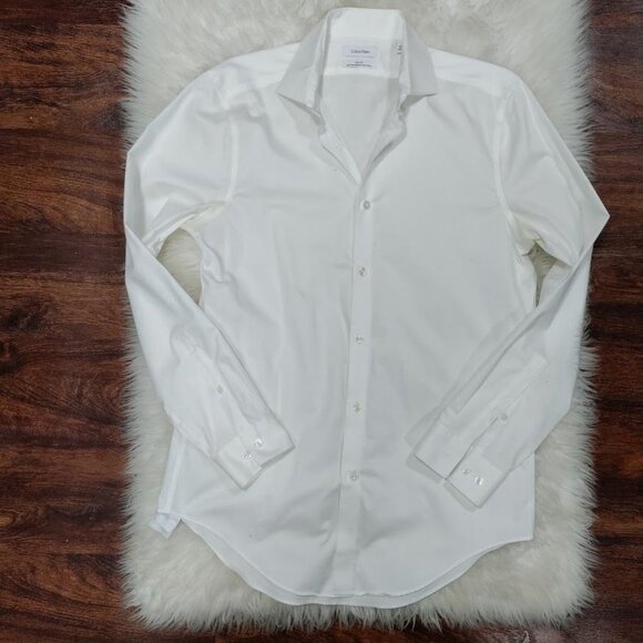 Calvin Klein White Slim Fit Performance Non-Iron Dress Shirt Men's Size 15 - Picture 2 of 13